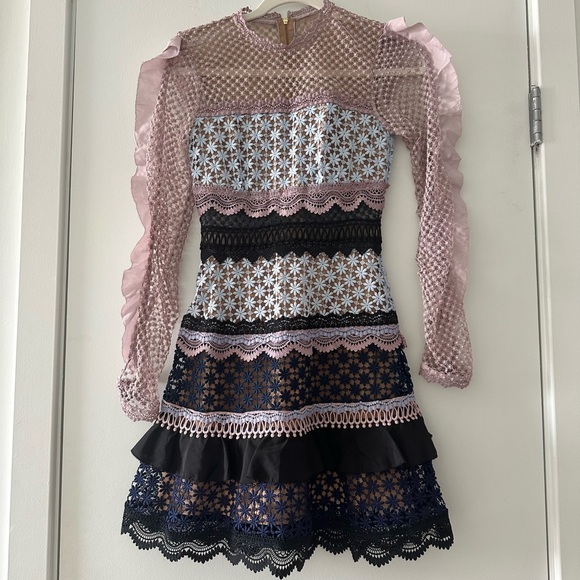 Self Portrait Bellis Lace Trim Dress With Frilled Sleeves - Picture 4 of 9